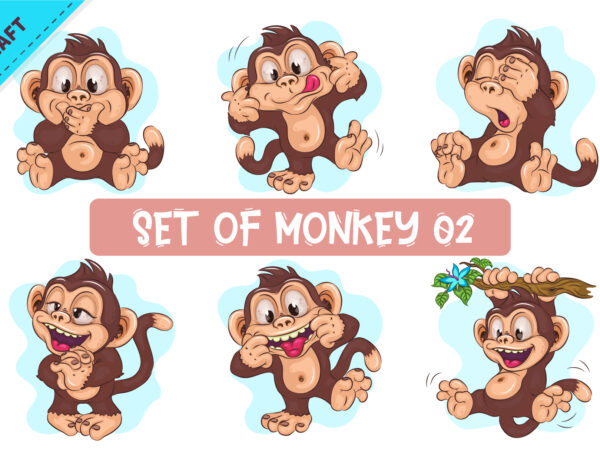 Set of cartoon monkey_02. crafting, sublimation. t shirt template vector