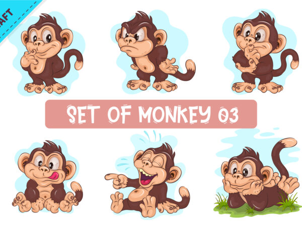 Set of cartoon monkey 03. crafting, sublimation. t shirt template vector