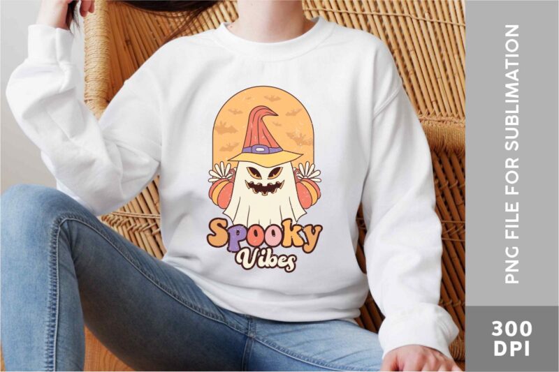 Retro Fall Halloween Sublimation, Cute Halloween Pumpkin, Cute Ghost Designs for Tshirt, Hallowen Ghost Tshirt Designs Bundle