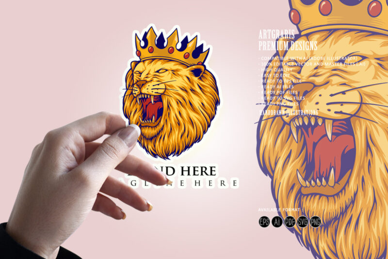 Lion king crown logo Luxury mascot illustrations