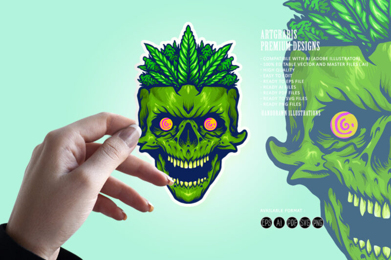 Weed leaf skull head monster illustrations
