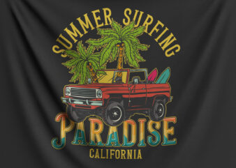 Summer Surfing Paradise t shirt template vector