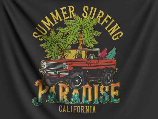 Summer surfing paradise t shirt template vector