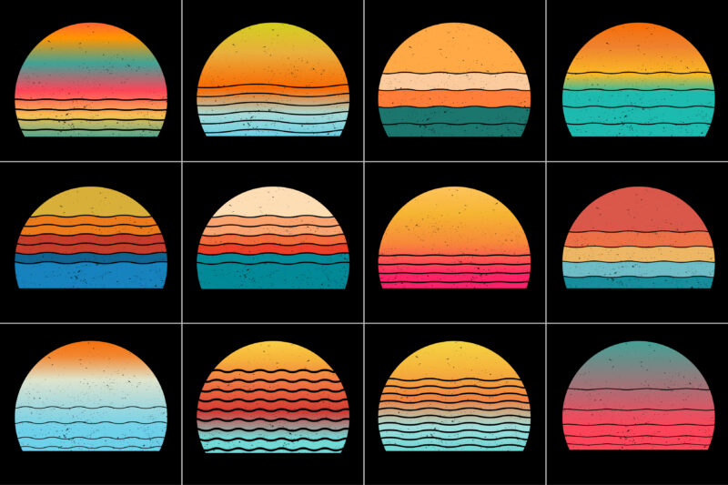 Sunset Retro Vintage Vector Bundle for T-Shirt Design