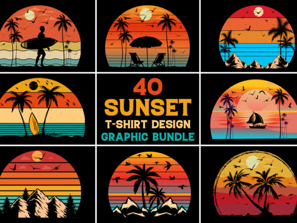 Sunset colorful t-shirt background graphic bundle