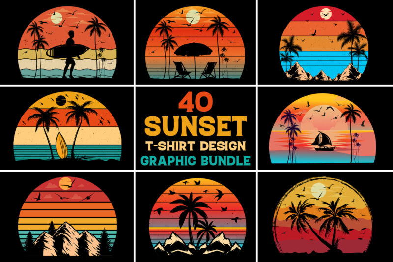 Sunset Colorful T-Shirt Background Graphic Bundle