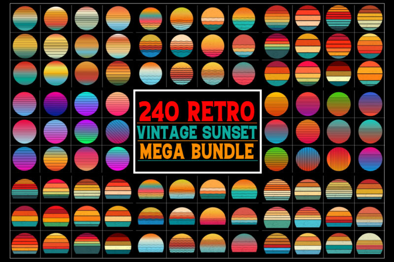 Sunset Retro Vintage Vector Bundle for T-Shirt Design