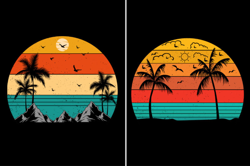 Sunset Colorful T-Shirt Background Graphic Bundle