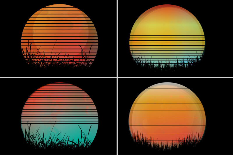 Sunset Retro Vintage T-Shirt Background Bundle