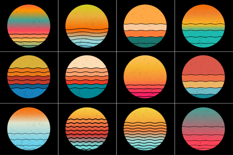 Sunset Retro Vintage Vector Bundle for T-Shirt Design