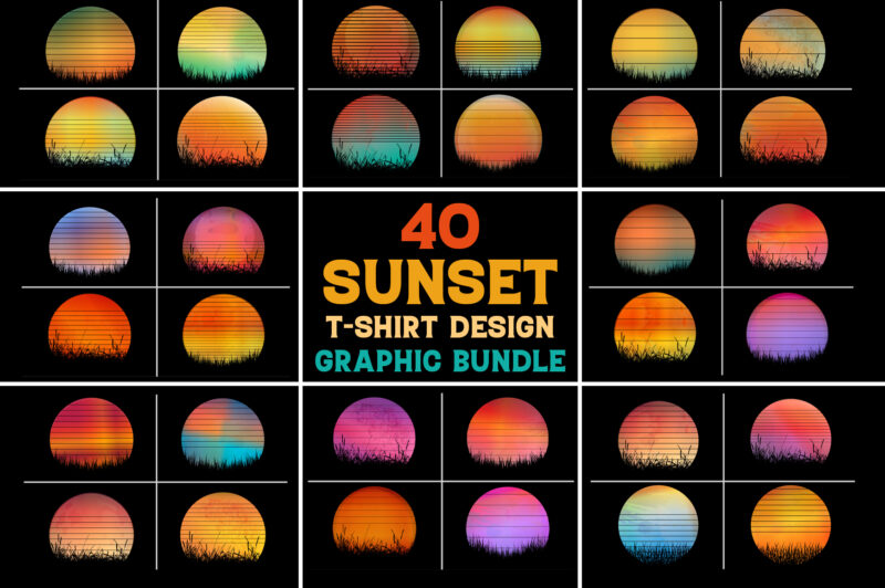 Sunset Retro Vintage T-Shirt Background Bundle