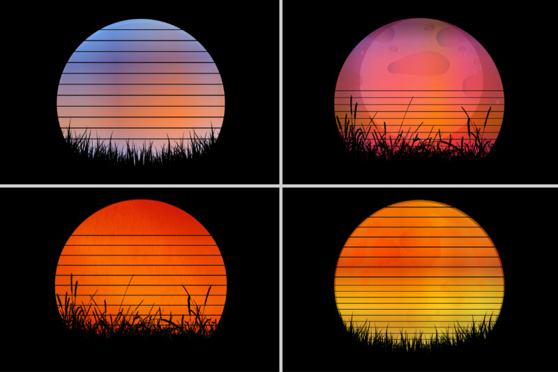 Sunset Retro Vintage T-Shirt Background Bundle