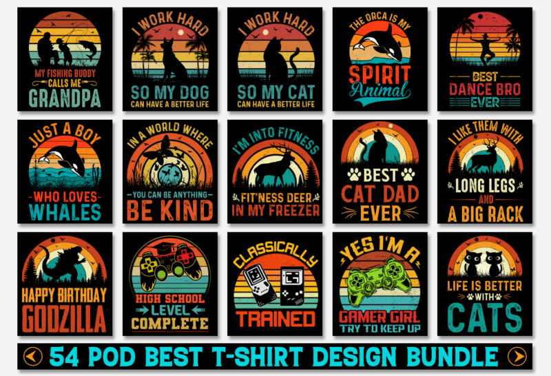 Sunset Retro Vintage T-Shirt Design Bundle