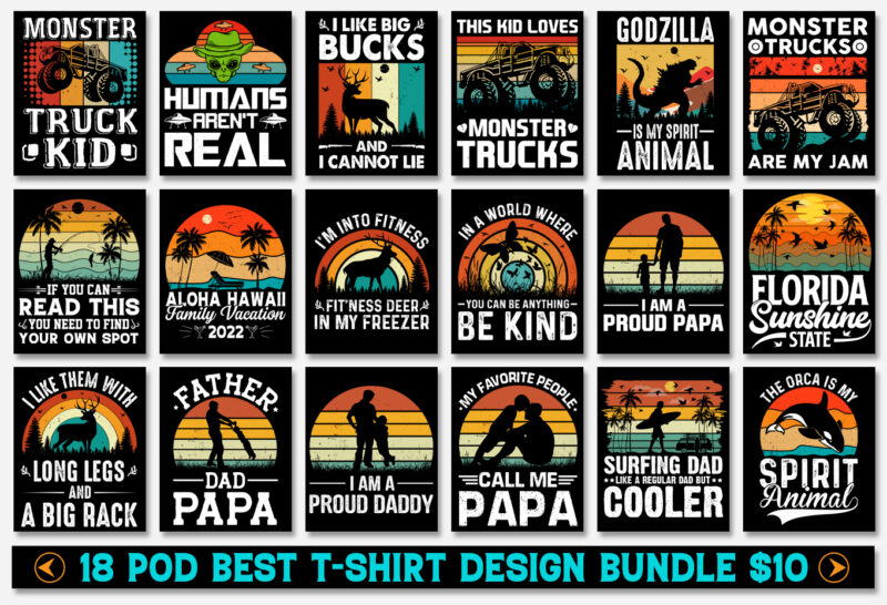 Sunset Retro Vintage T-Shirt Design Bundle