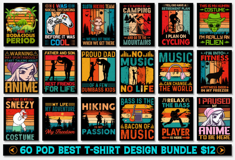 Sunset Retro Vintage T-Shirt Design Bundle