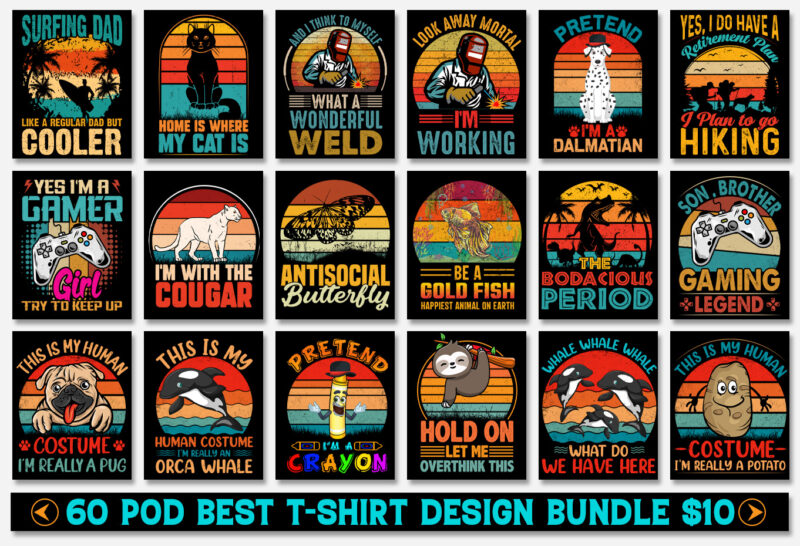 Sunset Retro Vintage T-Shirt Design Bundle