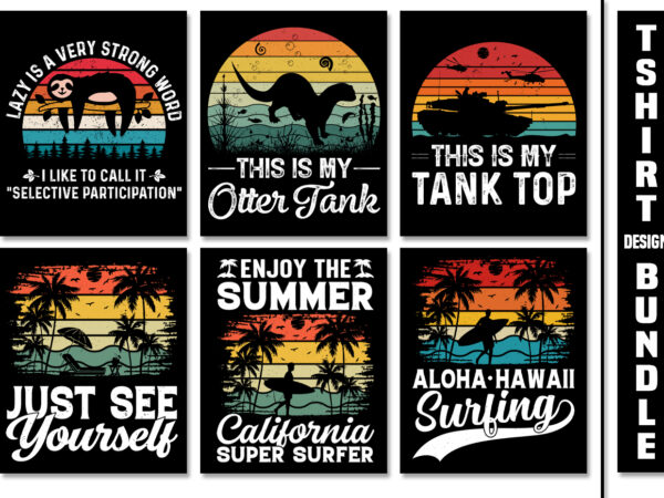 Sunset retro vintage t-shirt design bundle