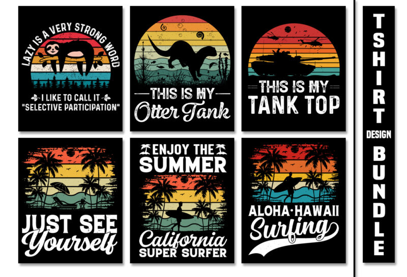 Sunset Vintage Retro T-Shirt Design Bundle