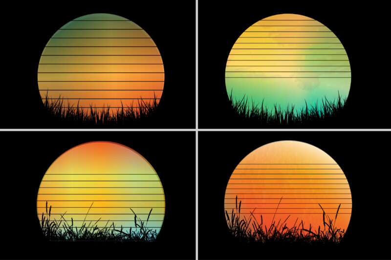 Sunset Retro Vintage T-Shirt Background Bundle