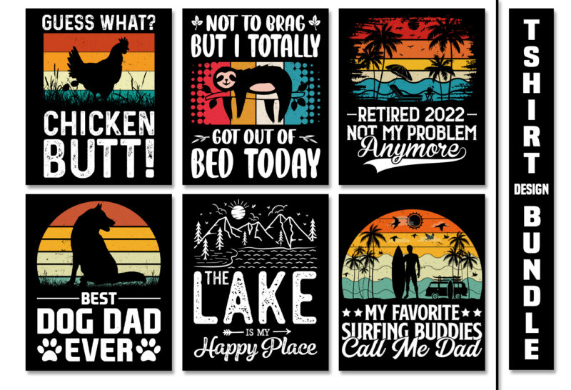 Sunset Vintage Retro T-Shirt Design Bundle