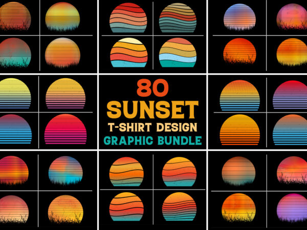 Sunset retro vintage t-shirt design graphic mega bundle