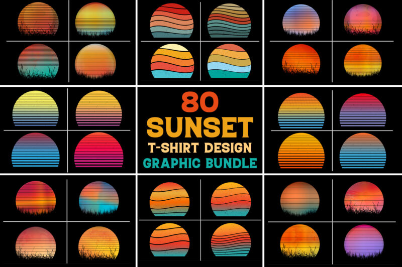 Sunset Retro Vintage T-Shirt Design Graphic Mega Bundle