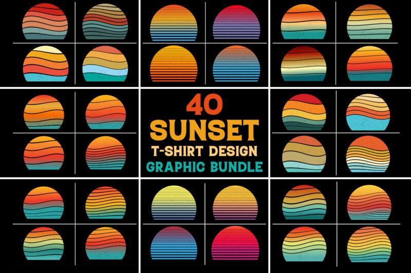 Sunset Retro Vintage T-Shirt Design Graphic Bundle