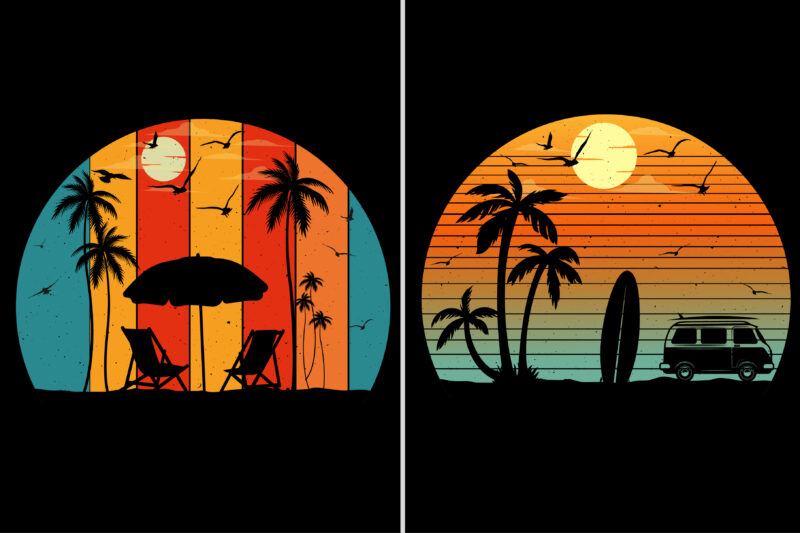 Sunset Colorful T-Shirt Background Graphic Bundle