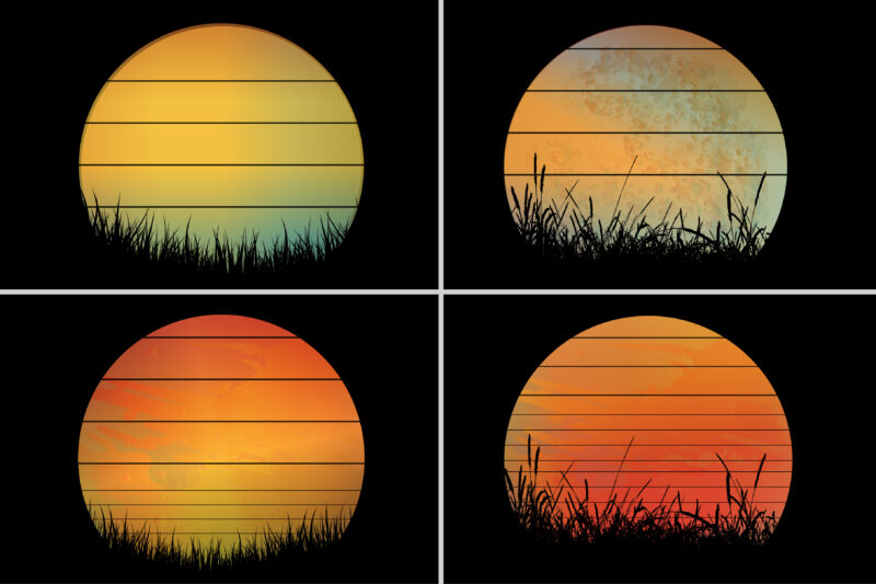 Sunset Retro Vintage T-Shirt Background Bundle