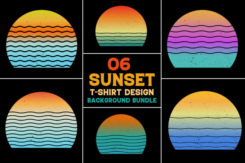 Sunset Vintage Retro Grunge Background Bundle for T-Shirt Design