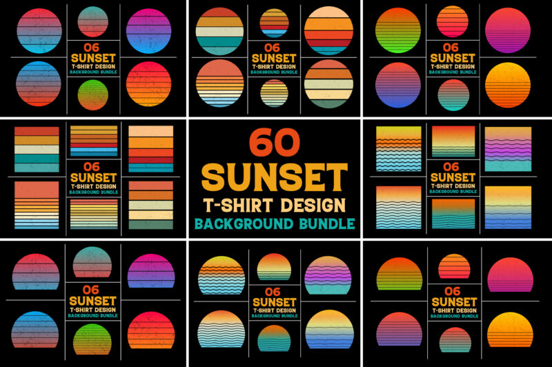 Sunset Vintage Retro Grunge Background Bundle for T-Shirt Design
