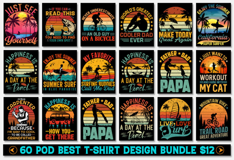 Sunset Vintage Retro T-Shirt Design Bundle