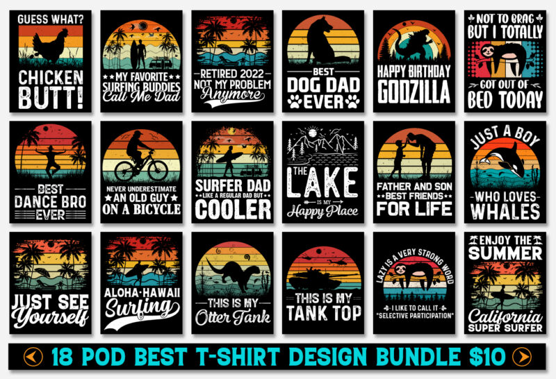 Sunset Vintage Retro T-Shirt Design Bundle