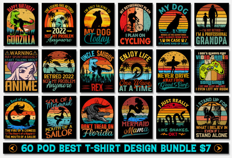 Sunset Vintage T-Shirt Design Bundle