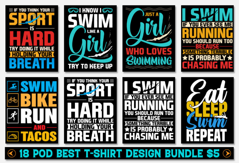Swim T-Shirt Design Bundle