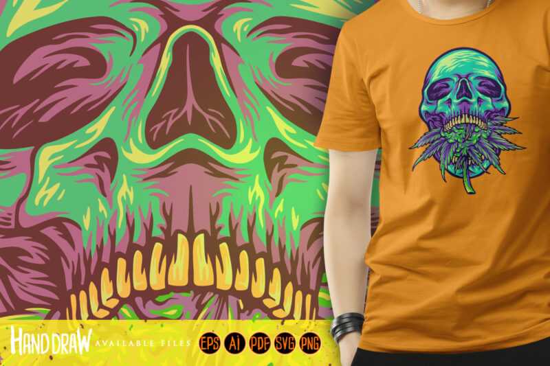 Green head skull with kush illustrations