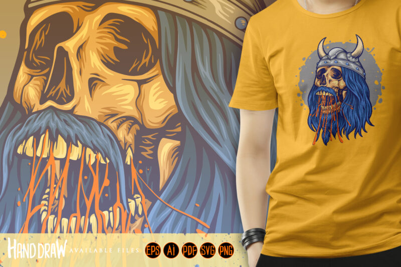 Viking skull head horned helmet illustrations