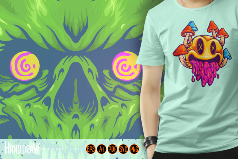 Weed leaf skull head monster illustrations