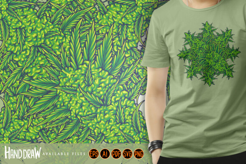 Weed leaf cannabis mandala illustrations