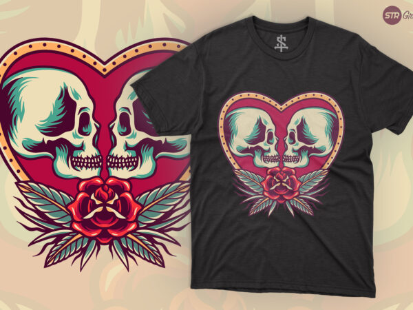 Skull Falling In Love - Retro Illustration - Buy t-shirt designs