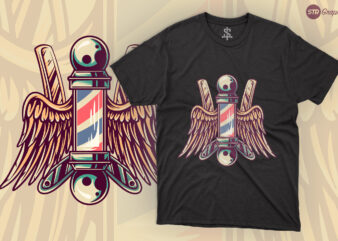 Wing Babershop – Retro Illustration t shirt design for sale