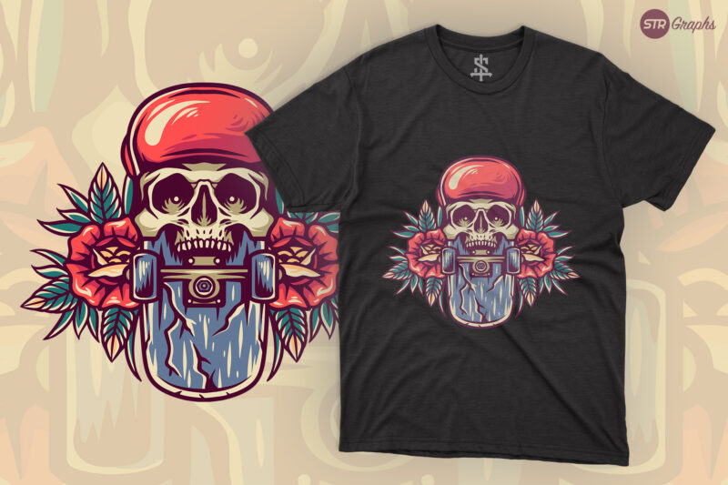 Skull Skateboard – Retro Illustration