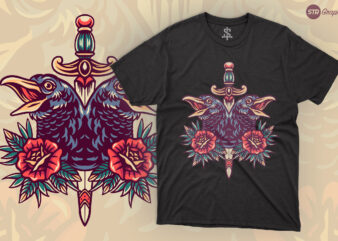 Twin Raven – Retro Illustration t shirt designs for sale