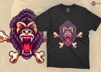 Gorilla And Bones – Retro Illustration t shirt design template