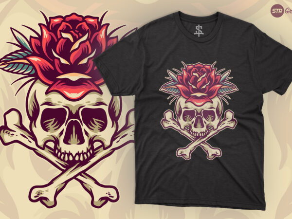 Skull cross bone – retro illustration t shirt template vector