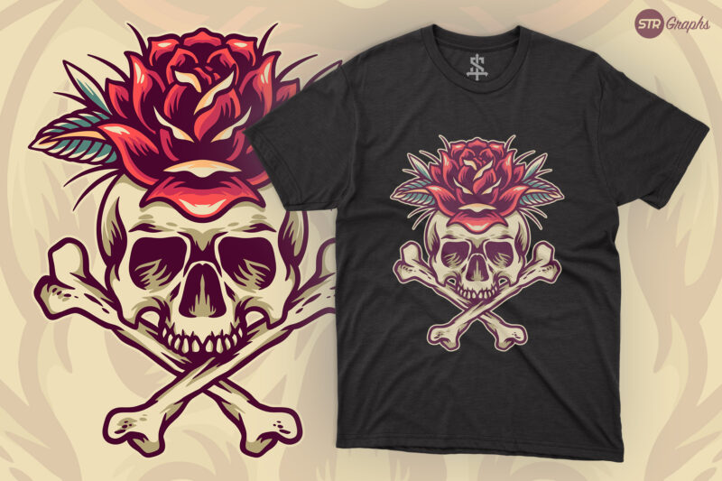Skull Cross Bone - Retro Illustration - Buy t-shirt designs