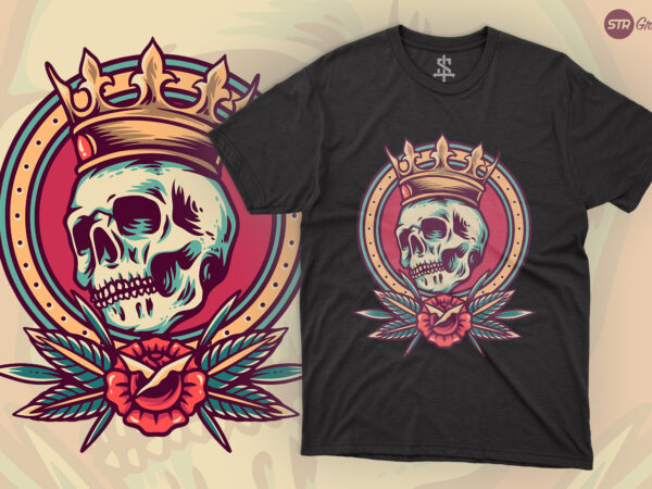 Skull king – retro illustration t shirt template vector