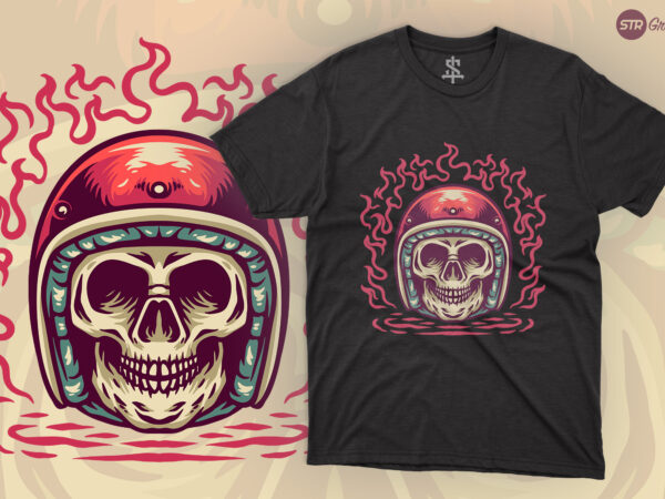 Skull rider – retro illustration t shirt template vector
