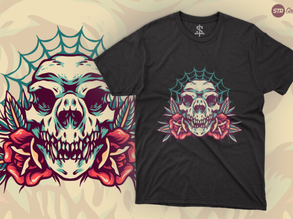 Wolf skull – retro illustration t shirt design for sale