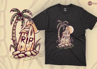 Summer Death Surfing Board – Retro Illustration t shirt template vector